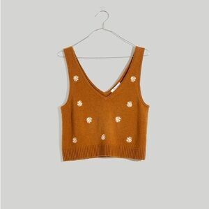 Madewell Floral-Embroidered V-Neck Sweater Tank